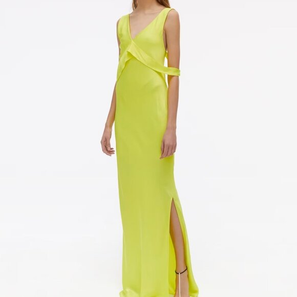 The Helmut Lang Long Double Satin Sash Dress - Neon Yellow size 6 - Picture 3 of 11